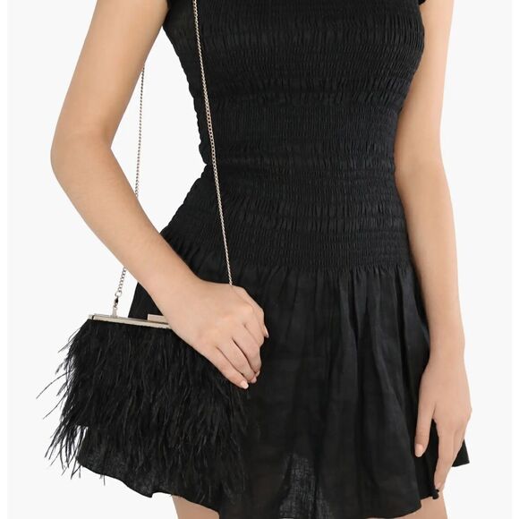 NWT Olga Berg Ostrich Feather Embellished Clutch - Picture 6 of 9